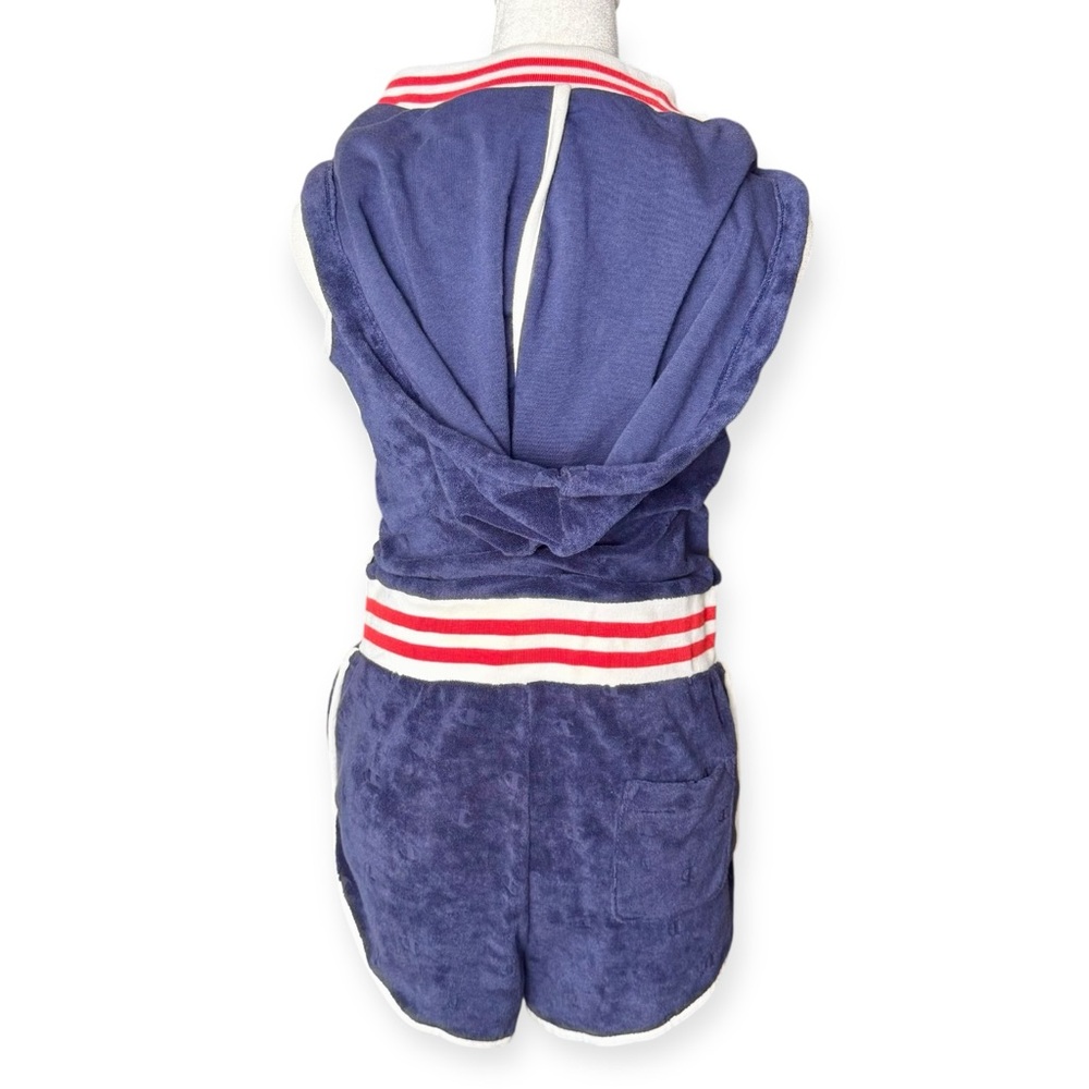 CHAMPION NWT Imperial Indigo Terry Cloth Varsity Hooded Sleeveless Romper, Small - Picture 9 of 13